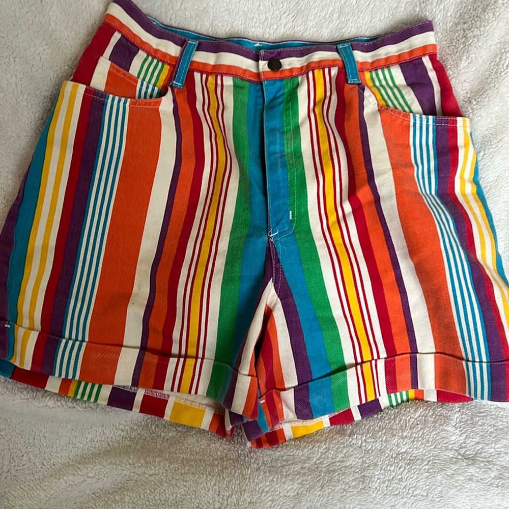 Vintage 80s Vivaldi Jeanswear Rainbow Striped Denim Shorts